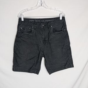 Prana Size 33Wx9L Mens Black Cotton w/Pockets Durable Denim Bermuda Shorts T568